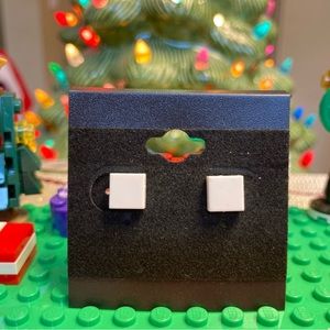 White Lego Square Stud Earrlings (Flat)